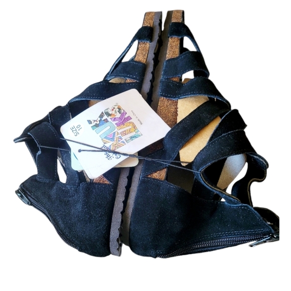 Muk Luks Black Suede Leather Gladiator Flat Sandles Size 10 Memory Foam NWT - Picture 6 of 8